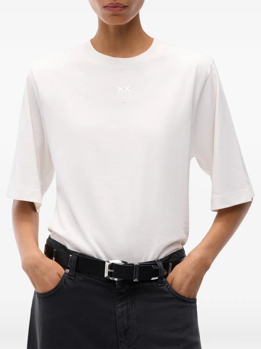 PINKO T-shirt met wijde mouwen en Love Birds-logo Wit