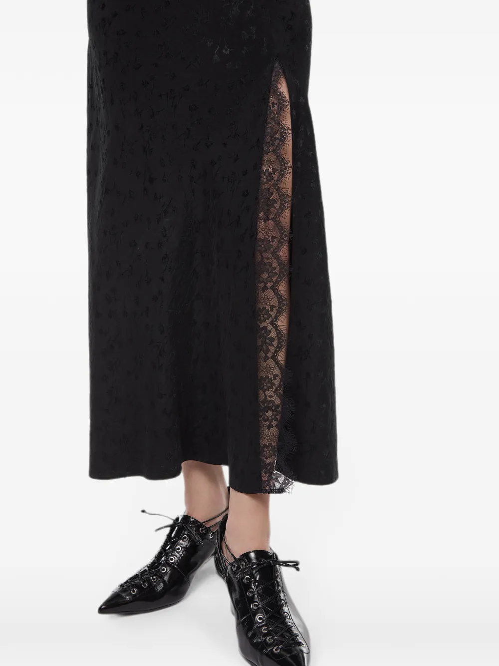 PINKO Alpinia midi-jurk met kanten afwerking en jacquard Zwart
