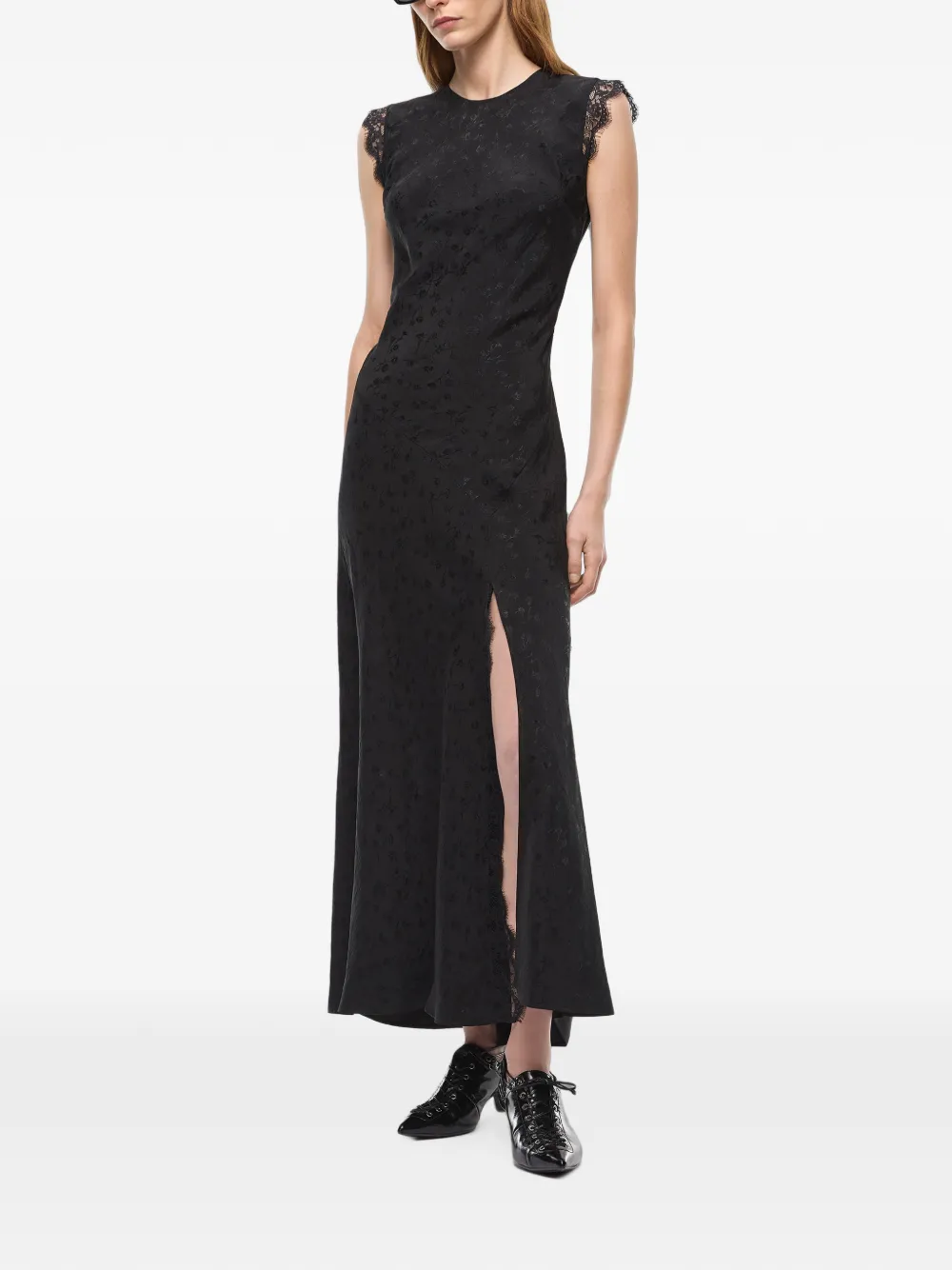 PINKO Alpinia midi-jurk met kanten afwerking en jacquard Zwart