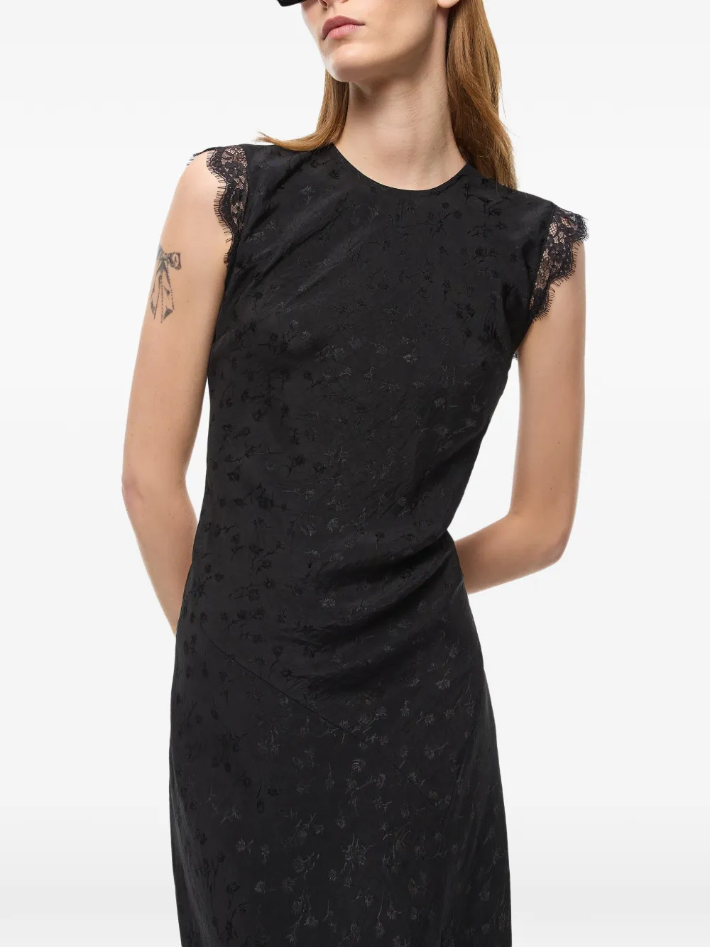 PINKO Alpinia midi-jurk met kanten afwerking en jacquard Zwart