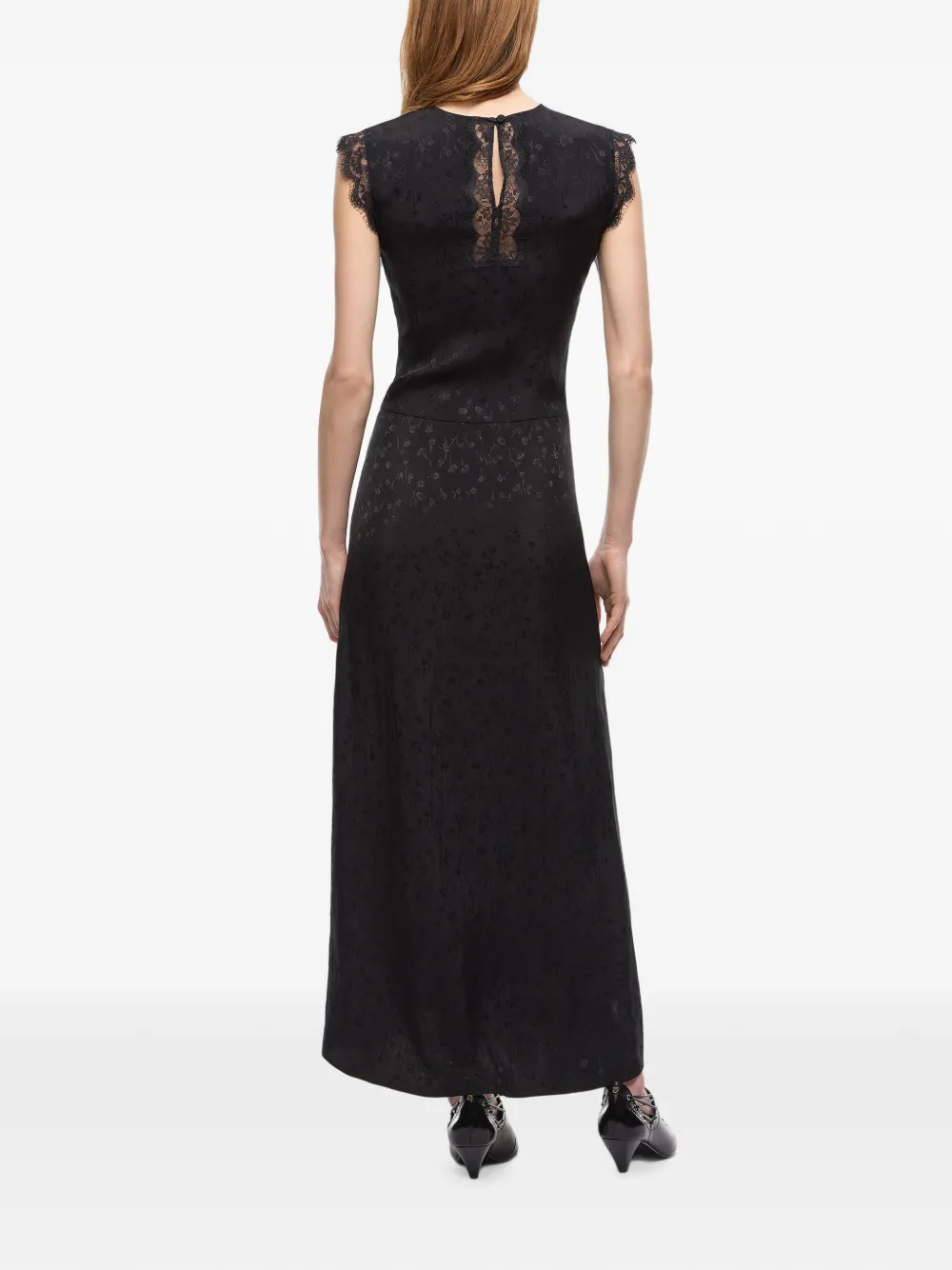 PINKO Alpinia midi-jurk met kanten afwerking en jacquard Zwart