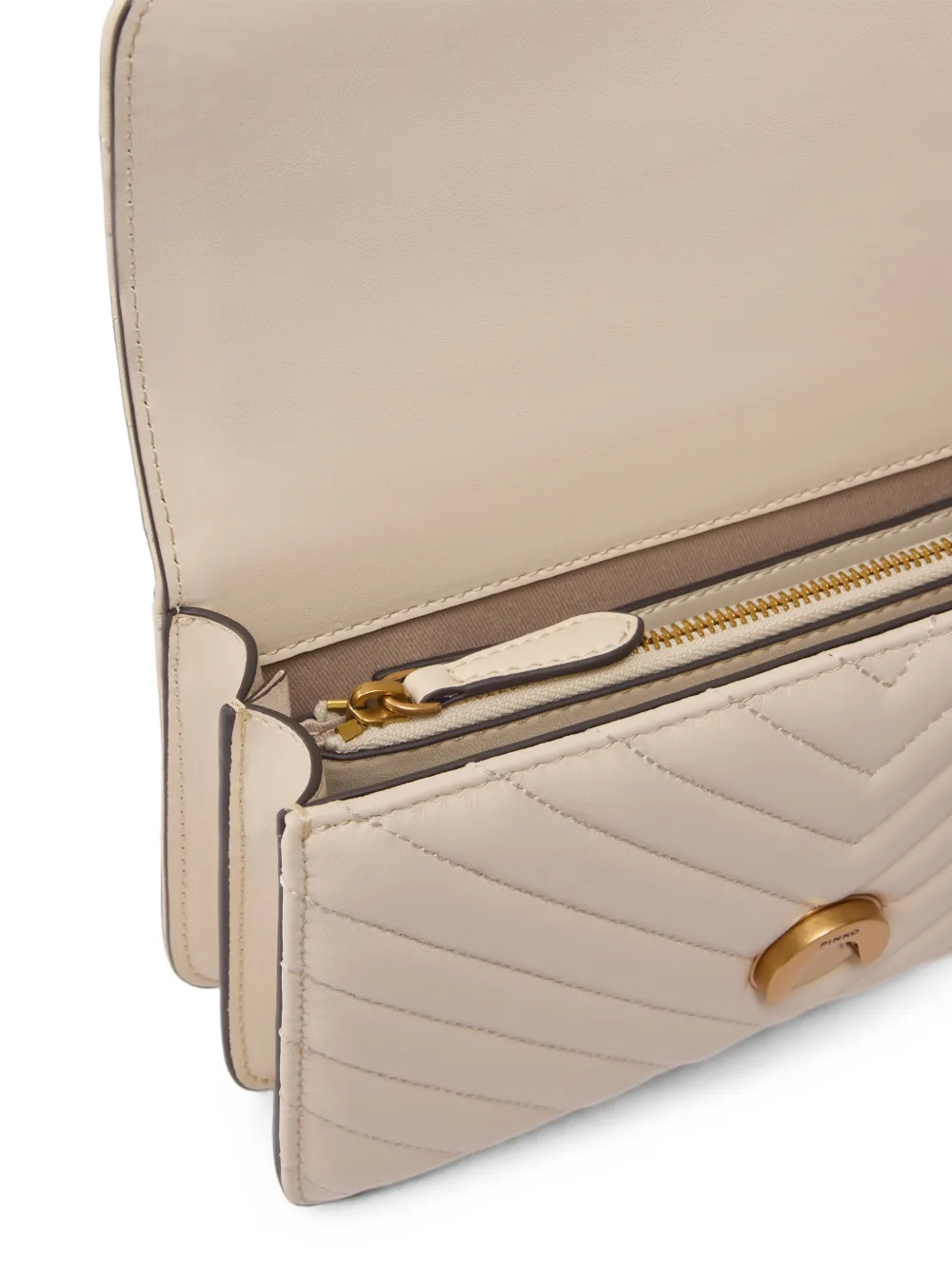 PINKO Love gewatteerde leren schoudertas met chevronpatroon Beige