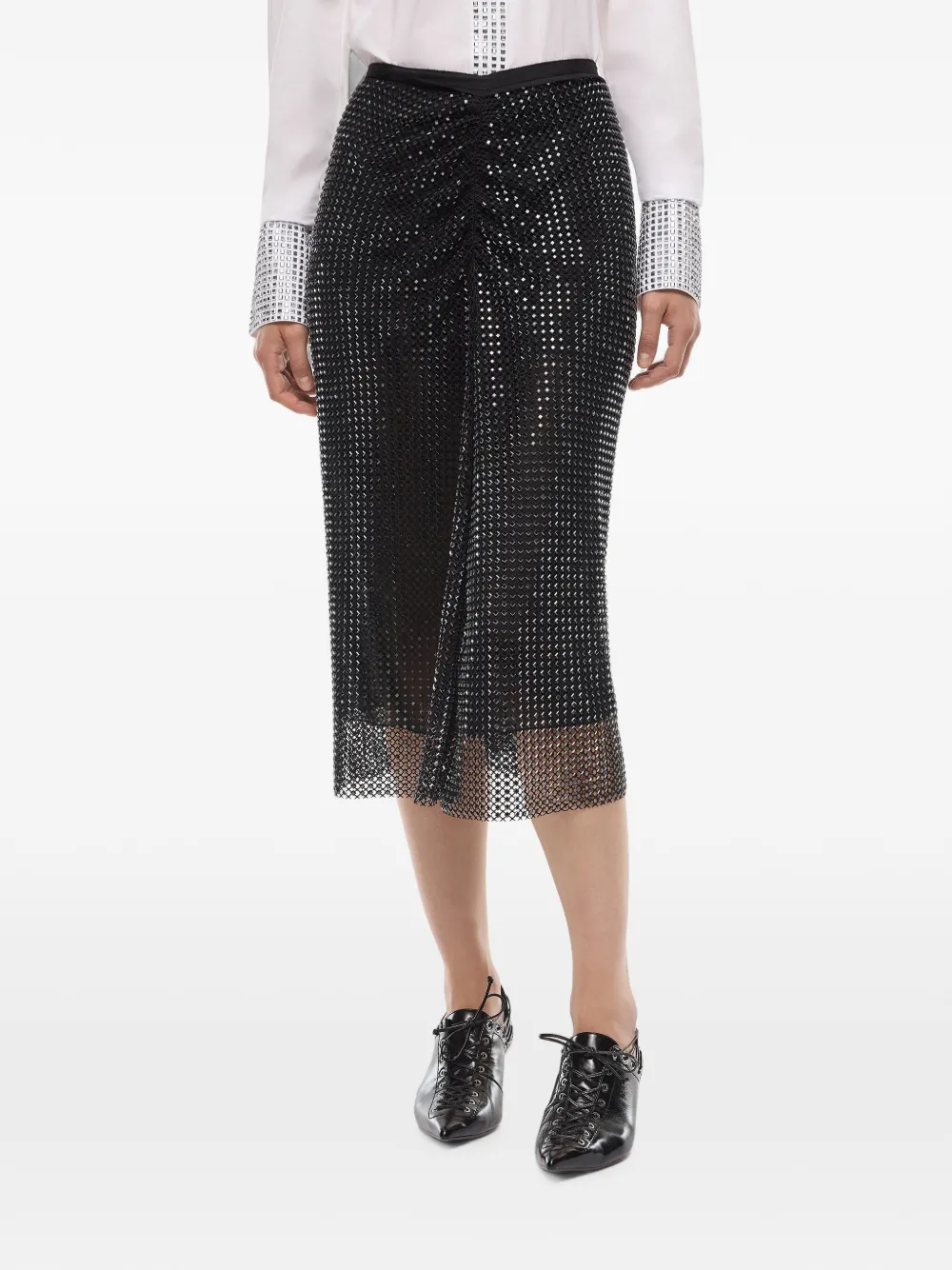 PINKO Kalfsleren rok met stras en mesh-effect Zwart