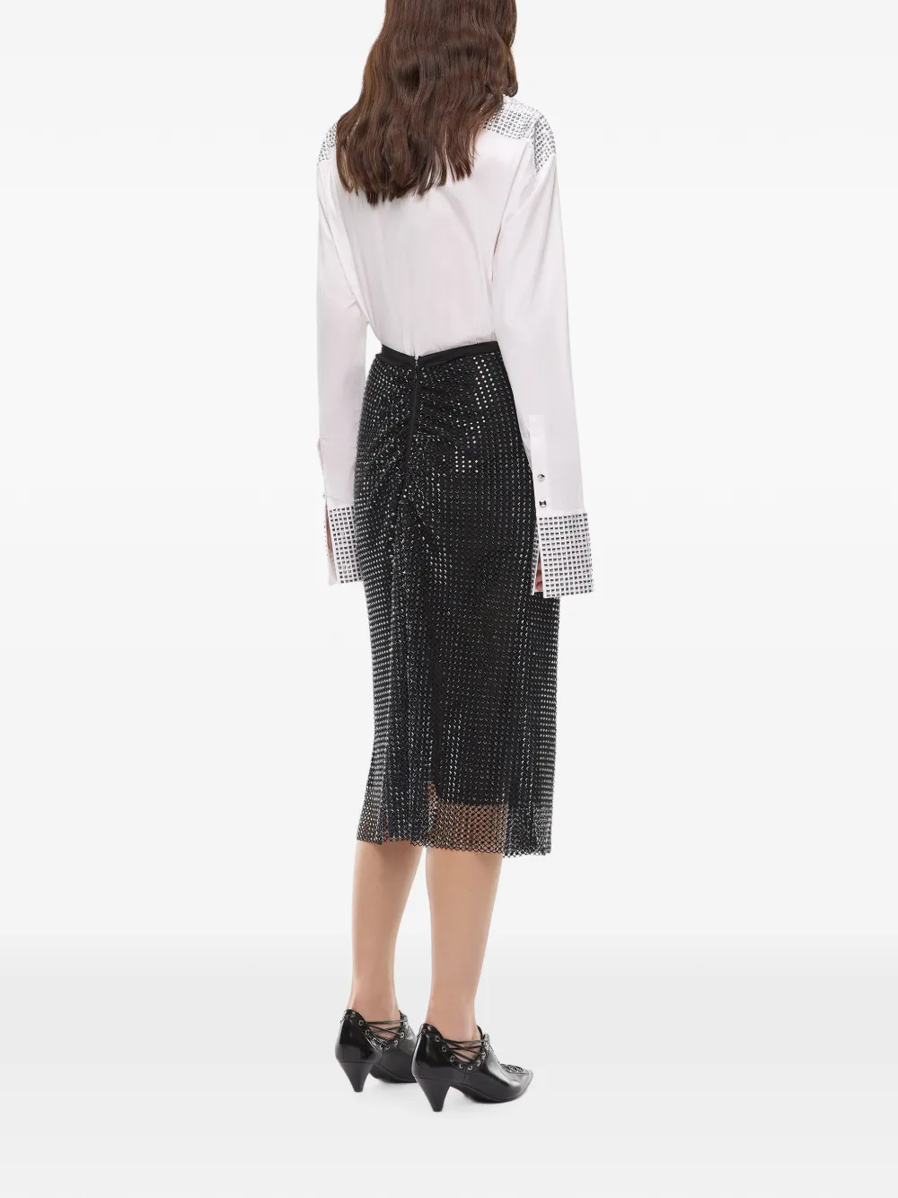 PINKO Kalfsleren rok met stras en mesh-effect Zwart
