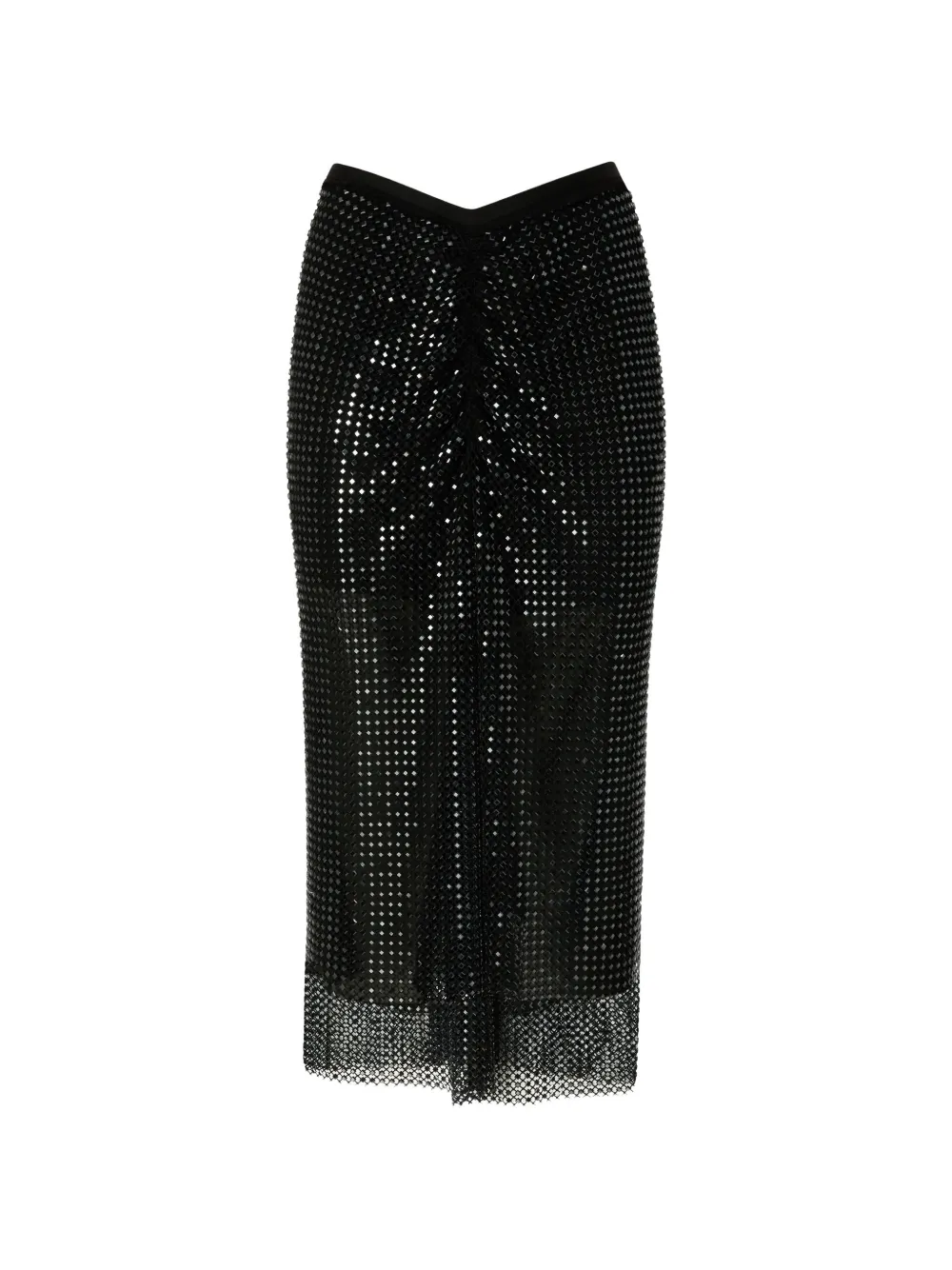 PINKO mesh-effect calf-length skirt with rhinestones - Nero