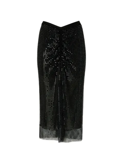 PINKO mesh-effect calf-length skirt with rhinestones