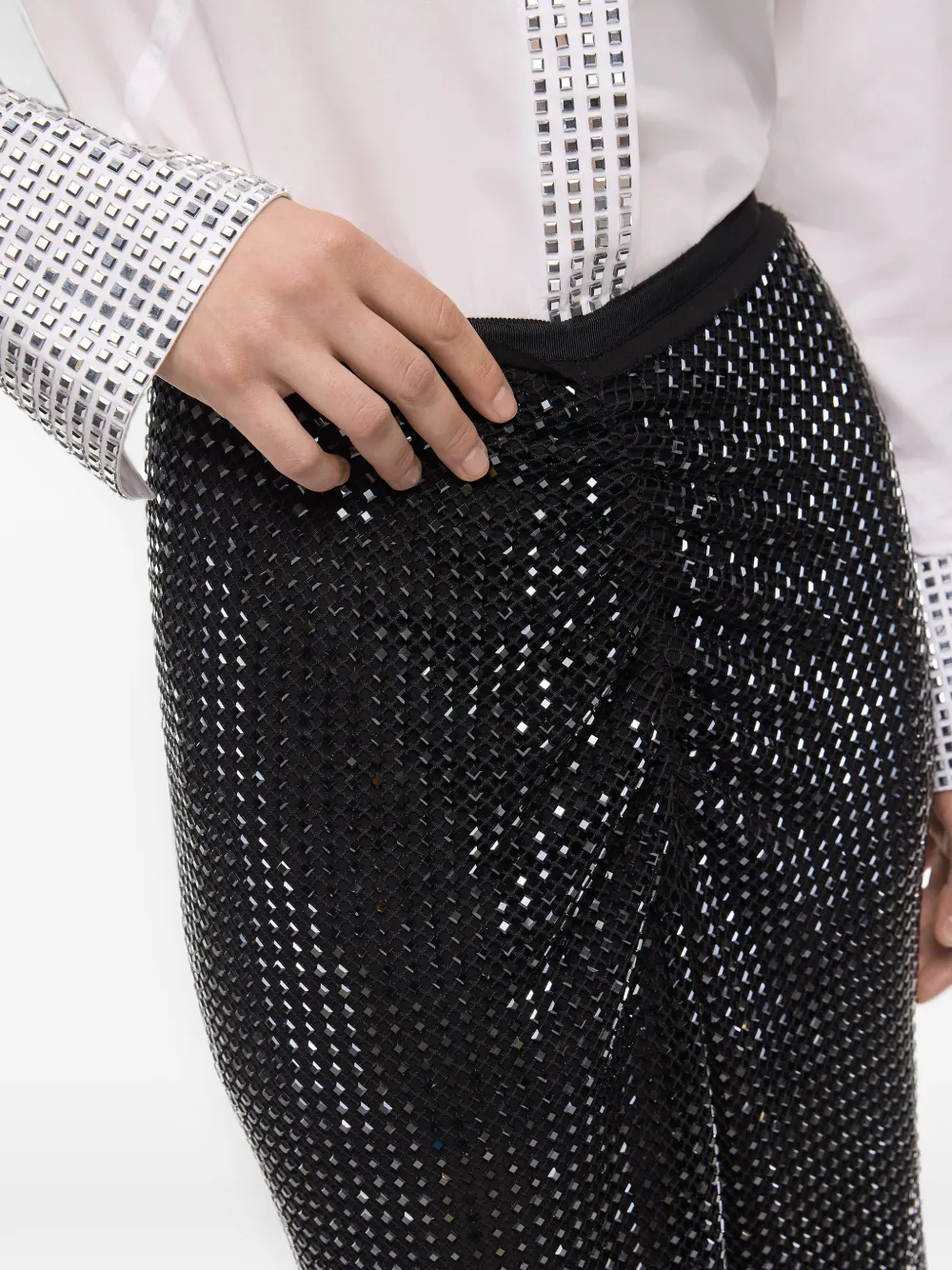PINKO Kalfsleren rok met stras en mesh-effect Zwart