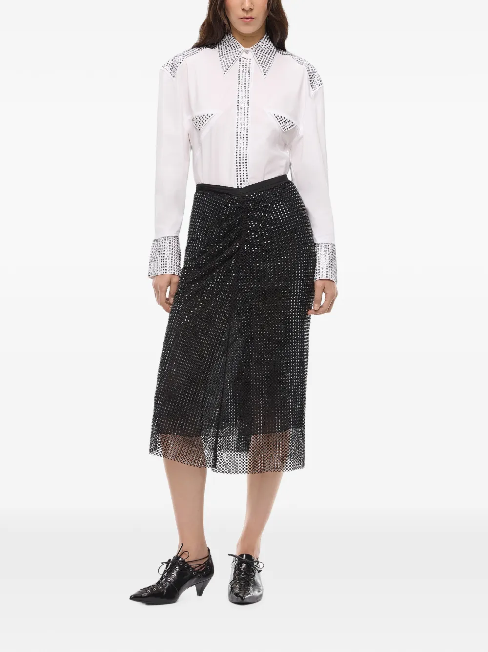 PINKO Kalfsleren rok met stras en mesh-effect Zwart
