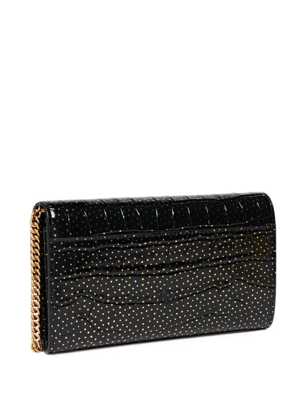 PINKO Love Bag One Wallet small crossbody wallet in crocodile-print leather with polka dots Zwart