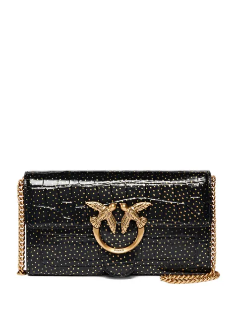 PINKO Love Bag One Wallet small crossbody wallet in crocodile-print leather with polka dots