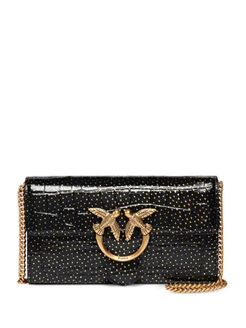 PINKO Love Bag One Wallet small crossbody wallet in crocodile-print leather with polka dots