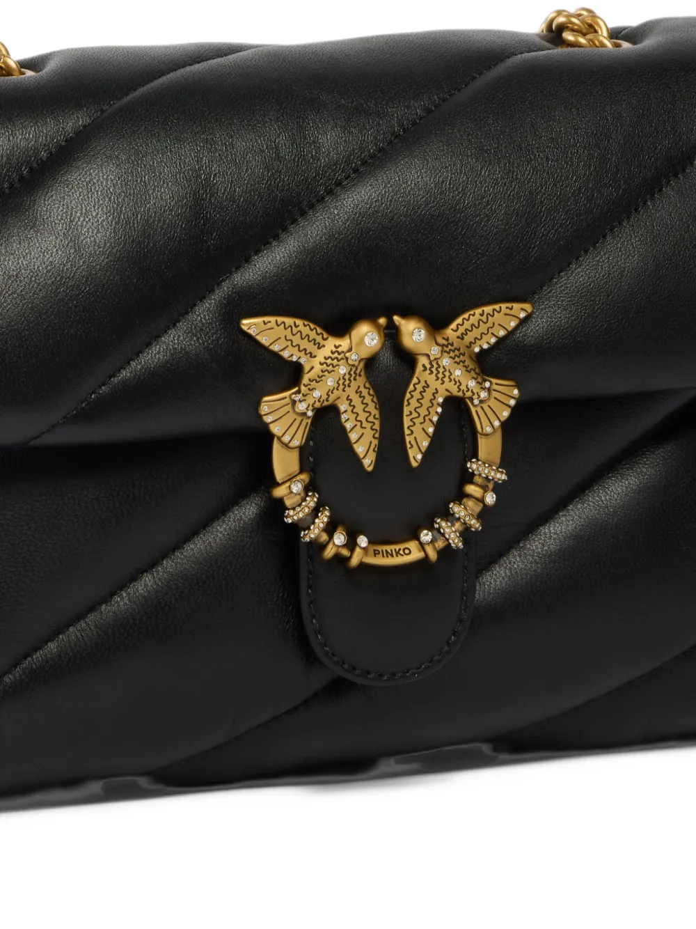 PINKO Love Puff medium crossbody bag in quilted nappa leather with jewel buckle Zwart