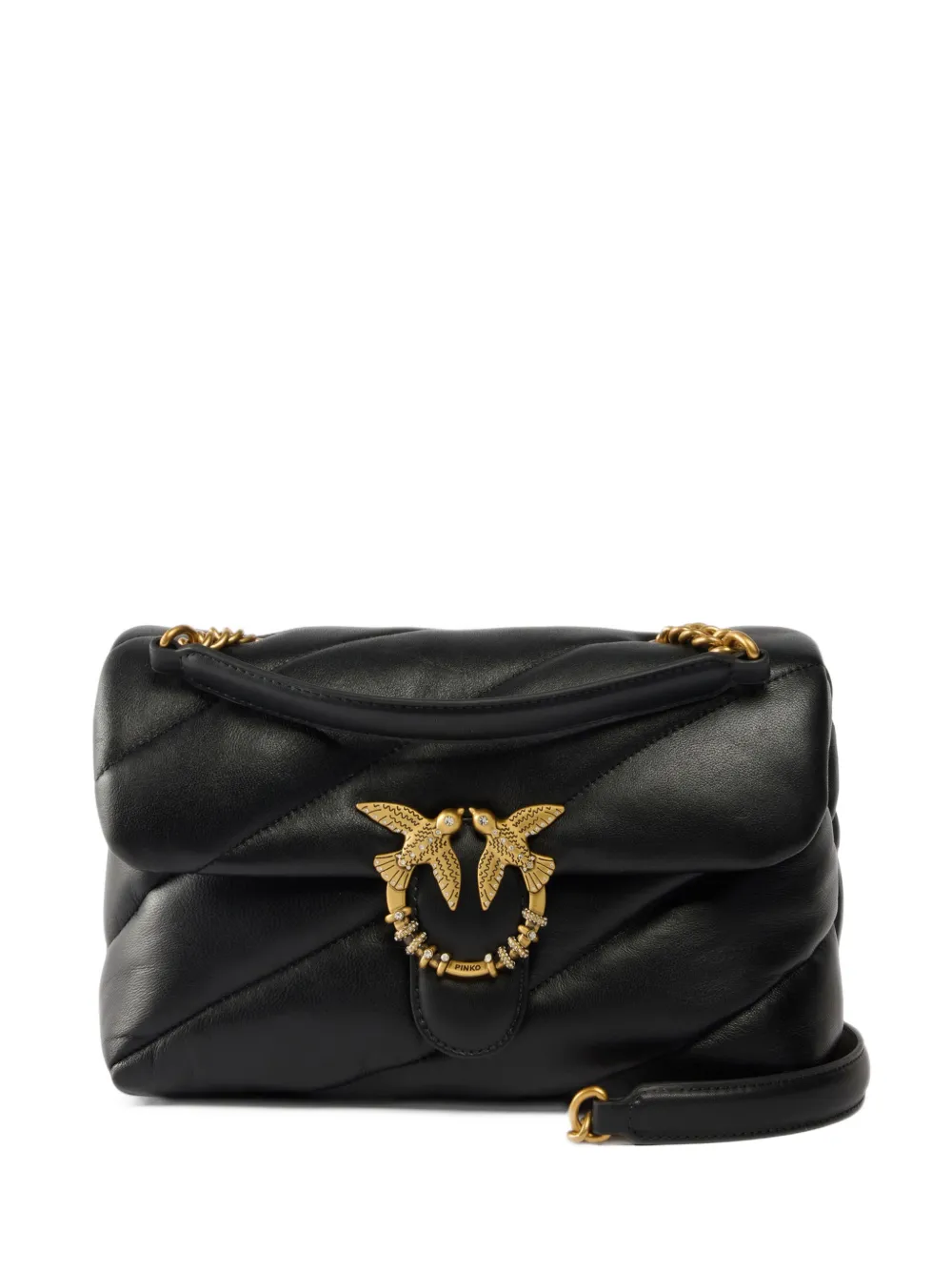 PINKO Love Puff medium crossbody bag in quilted nappa leather with jewel buckle - Black