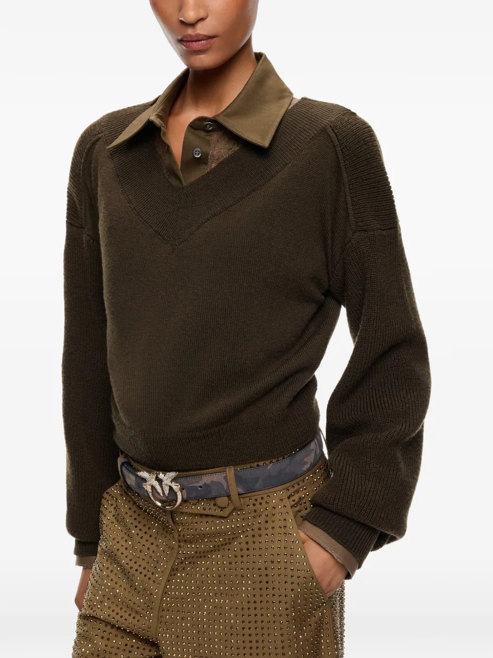PINKO Cropped trui met V-hals Groen