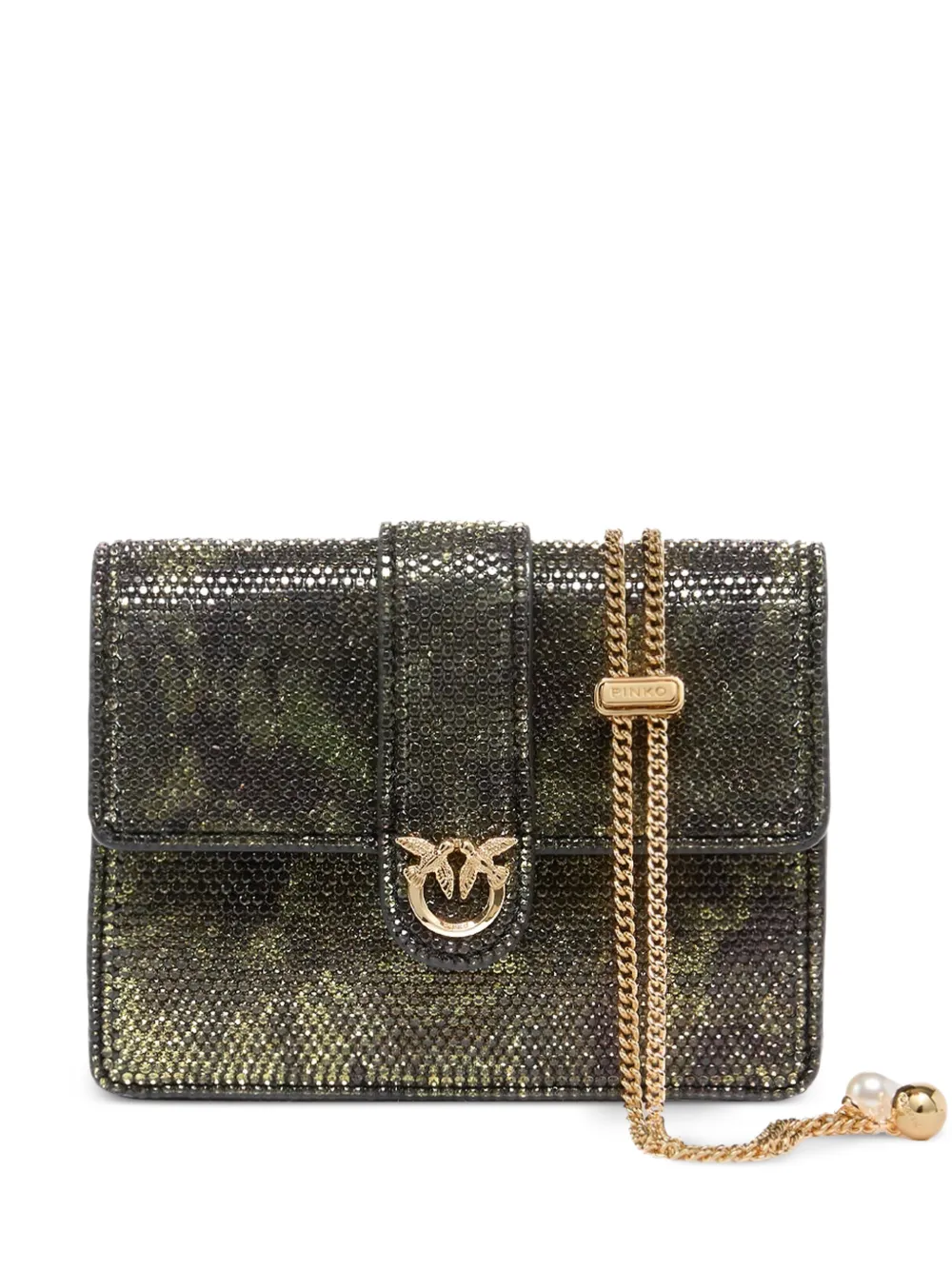 PINKO Borsa mini Love Birds con cristalli - Verde