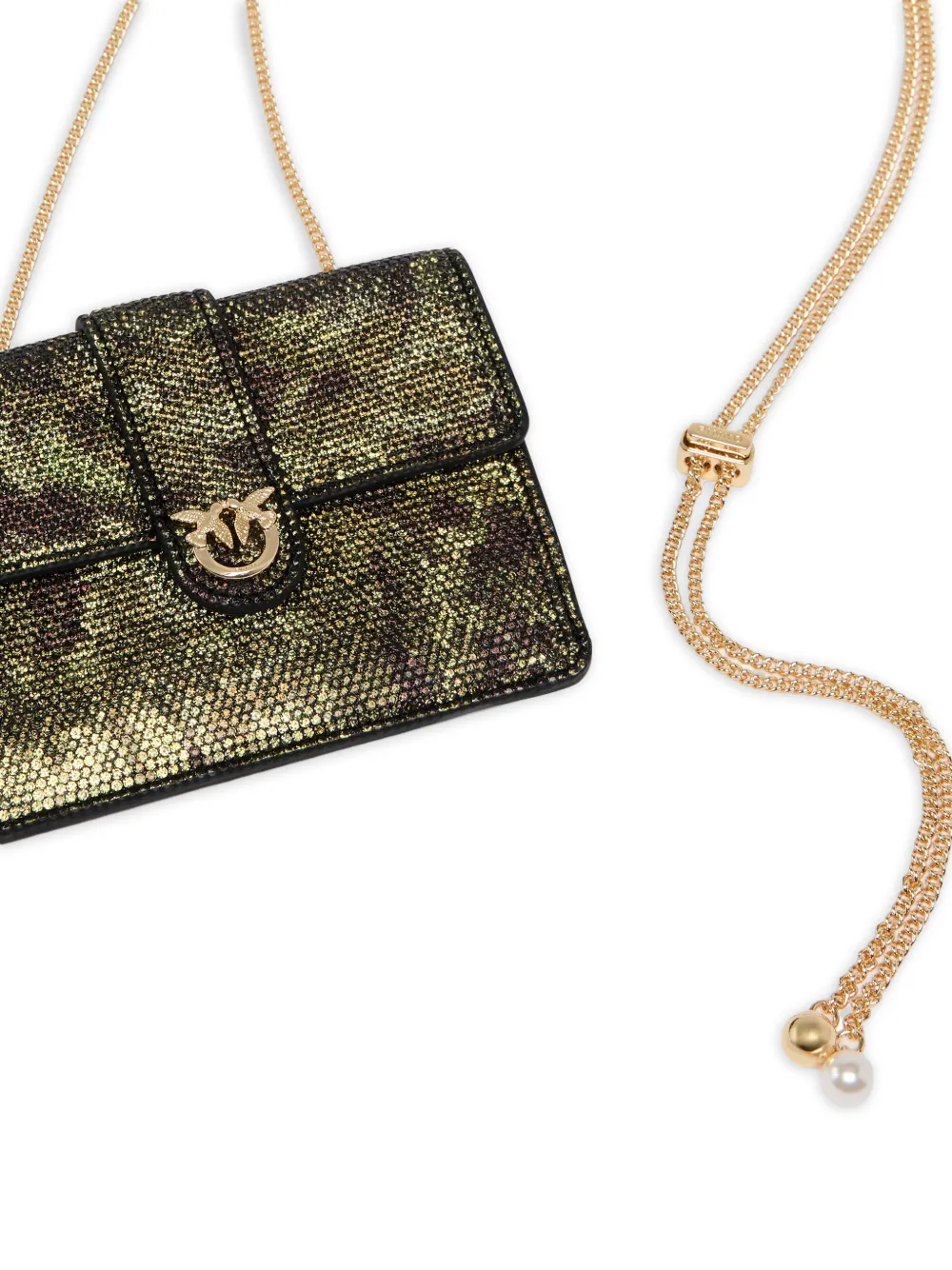PINKO Love Birds mini-tas verfraaid met kristallen Groen