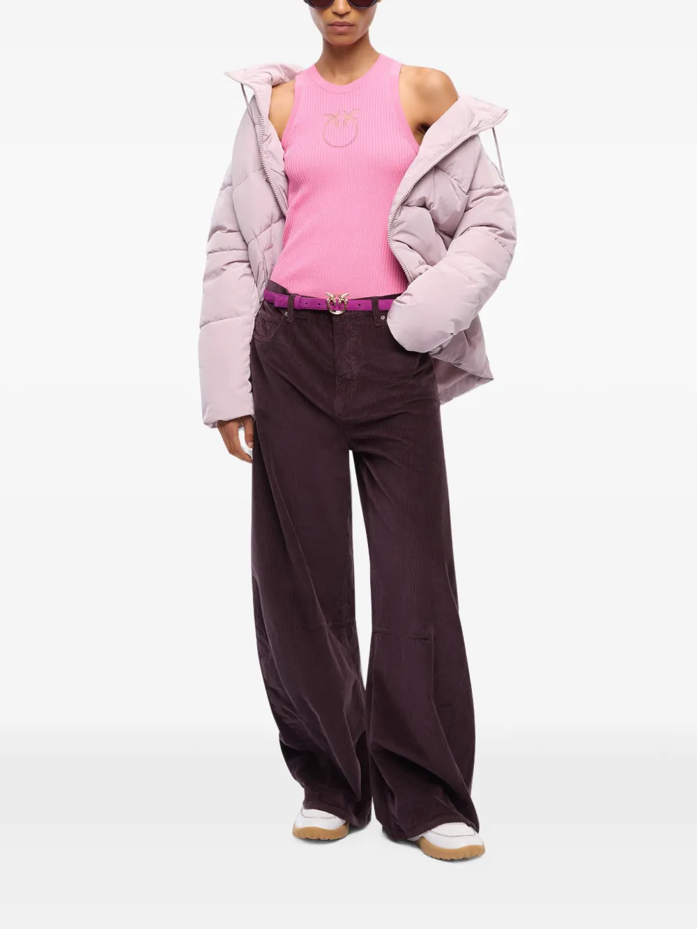 PINKO Geribbelde top met doorzichtig Love Birds logo Roze