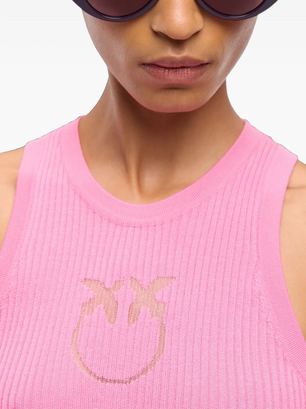 PINKO Geribbelde top met doorzichtig Love Birds logo Roze