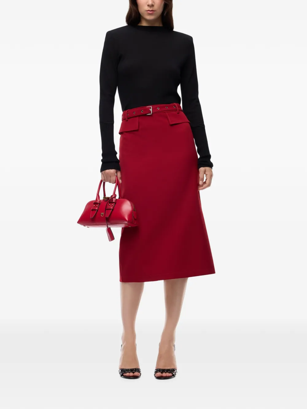 PINKO Midi-rok met ceintuur en split Rood
