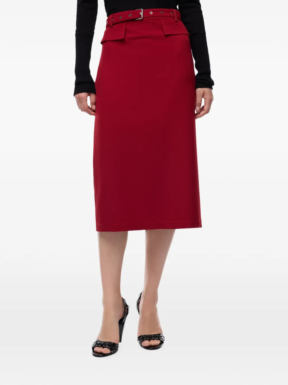 PINKO Midi-rok met ceintuur en split Rood