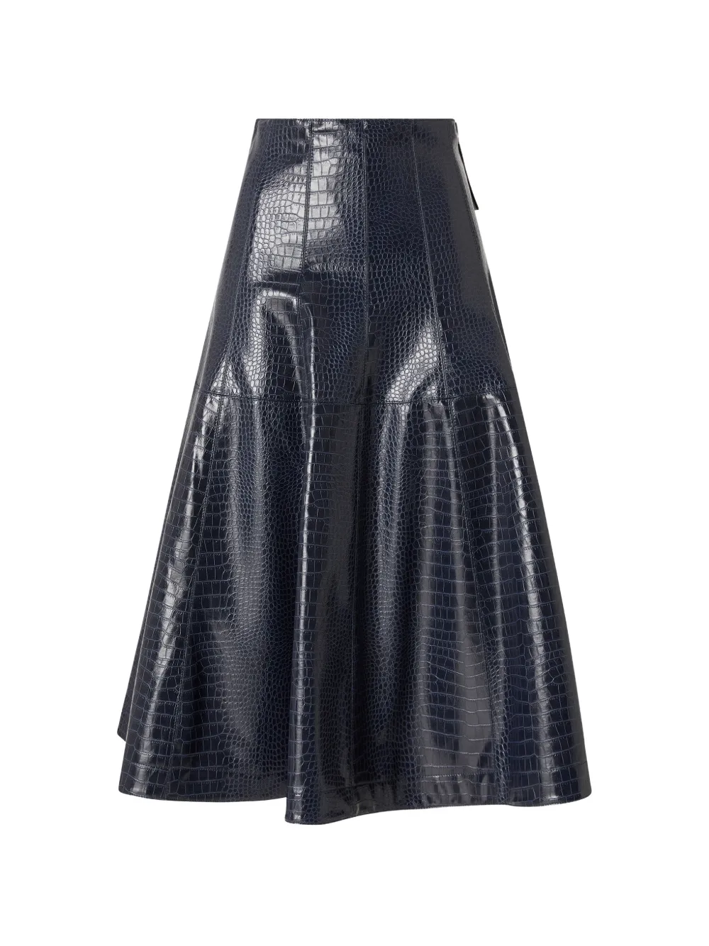 Pinko Croc-effect Flared Midi Skirt In Blue
