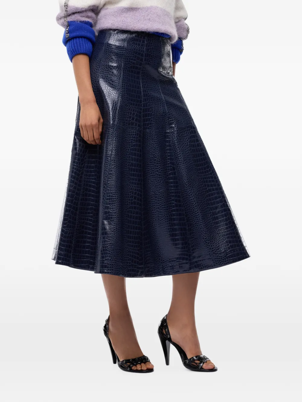 PINKO Flared midi-rok met krokodillen-reliëf Blauw