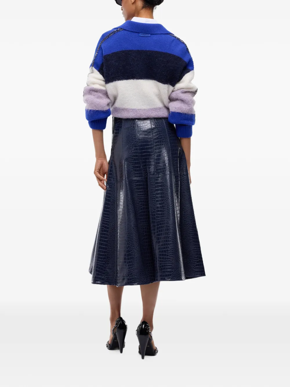 PINKO Flared midi-rok met krokodillen-reliëf Blauw