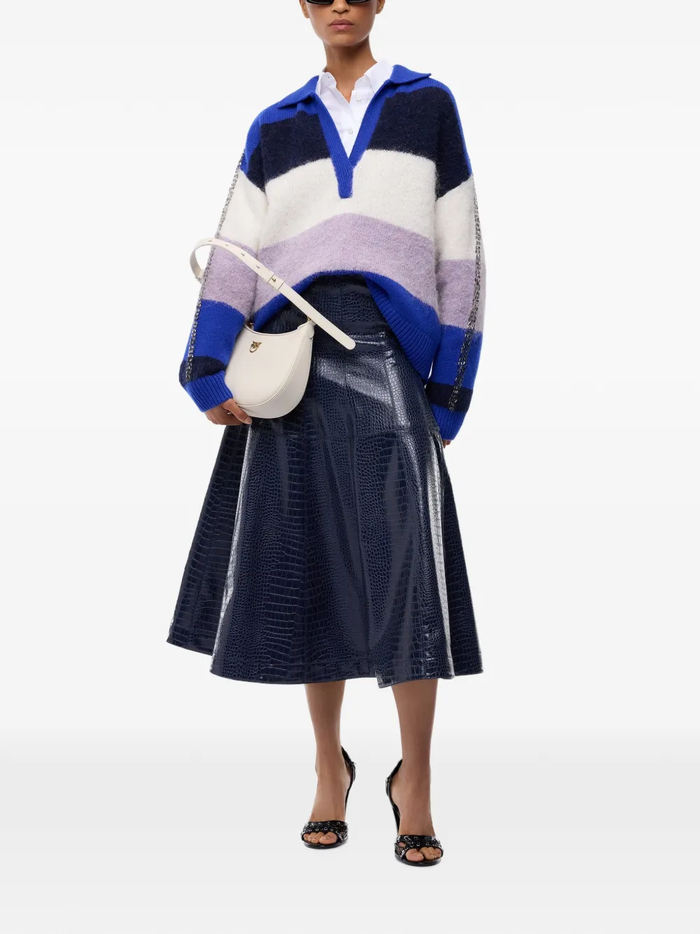 PINKO Flared midi-rok met krokodillen-reliëf Blauw