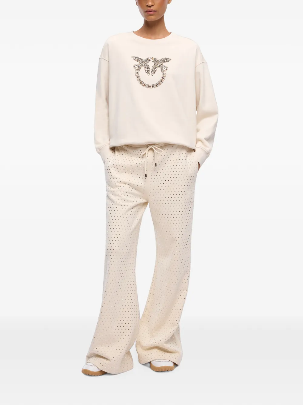PINKO Love Birds crystal-embellished sweatshirt Beige