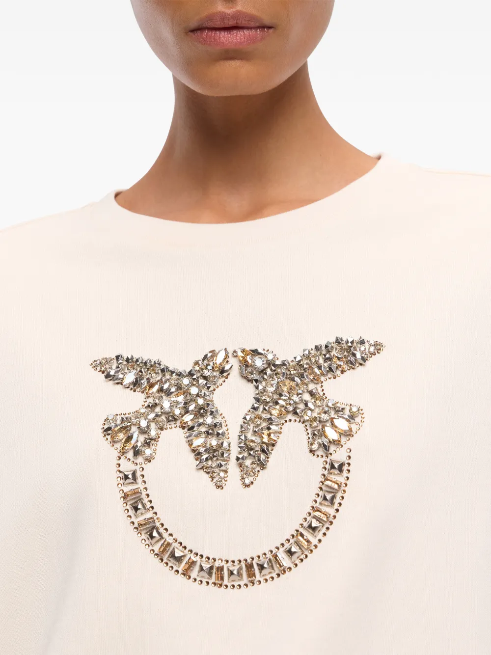 PINKO Love Birds crystal-embellished sweatshirt Beige