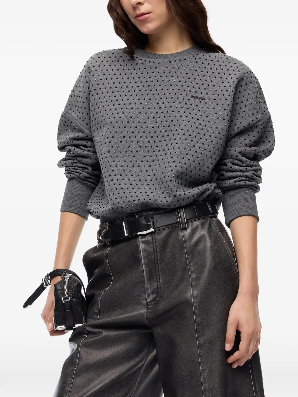 PINKO Sweater verfraaid met kristallen logoprint Grijs