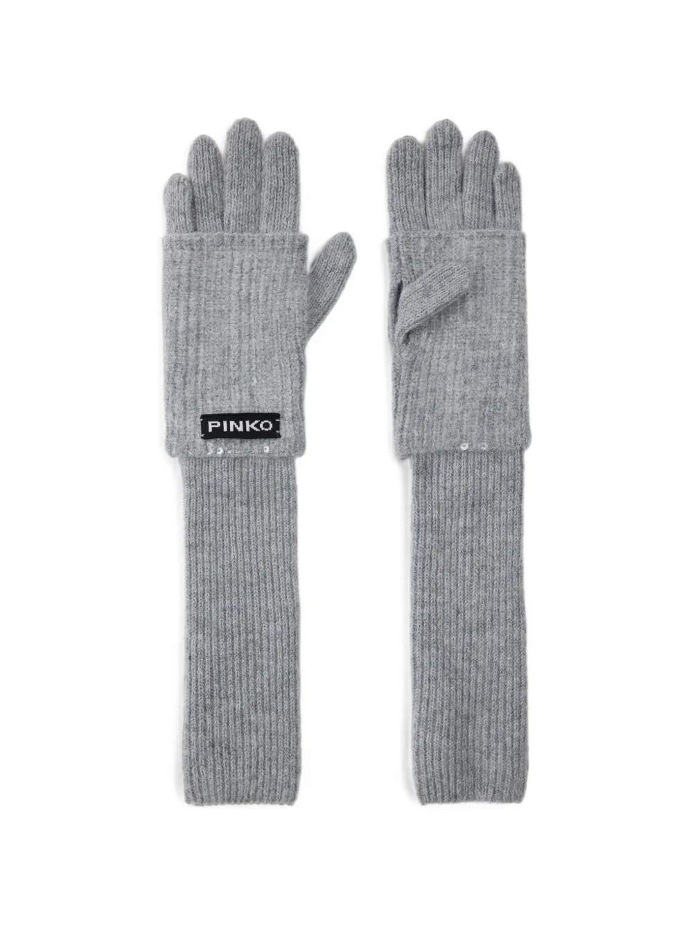 PINKO Gerippte Strickhandschuhe mit Pailletten - Grau
