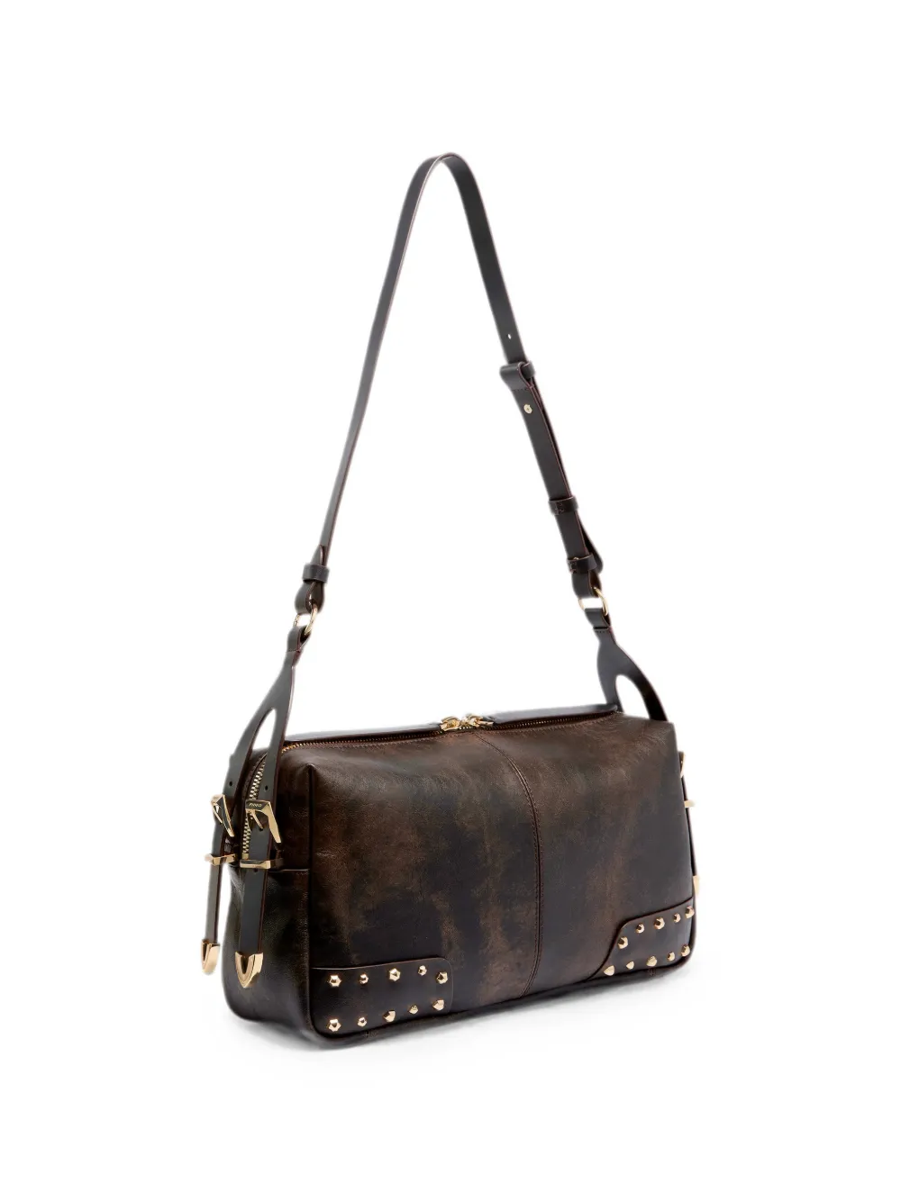PINKO Leren schoudertas met studs Bruin