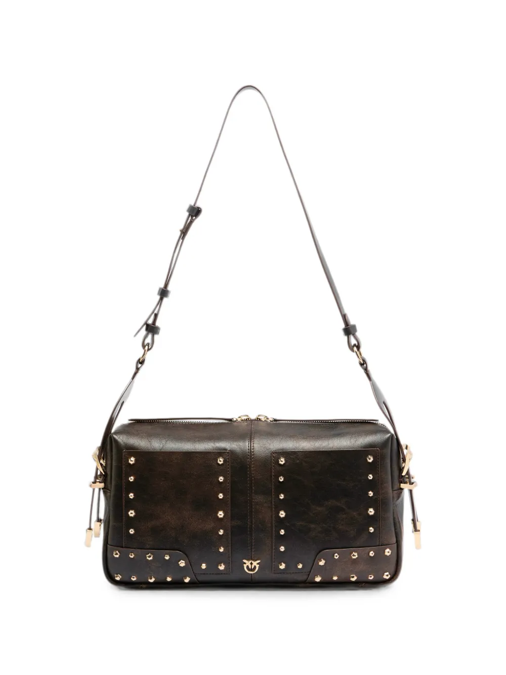PINKO studded leather shoulder bag - Brown