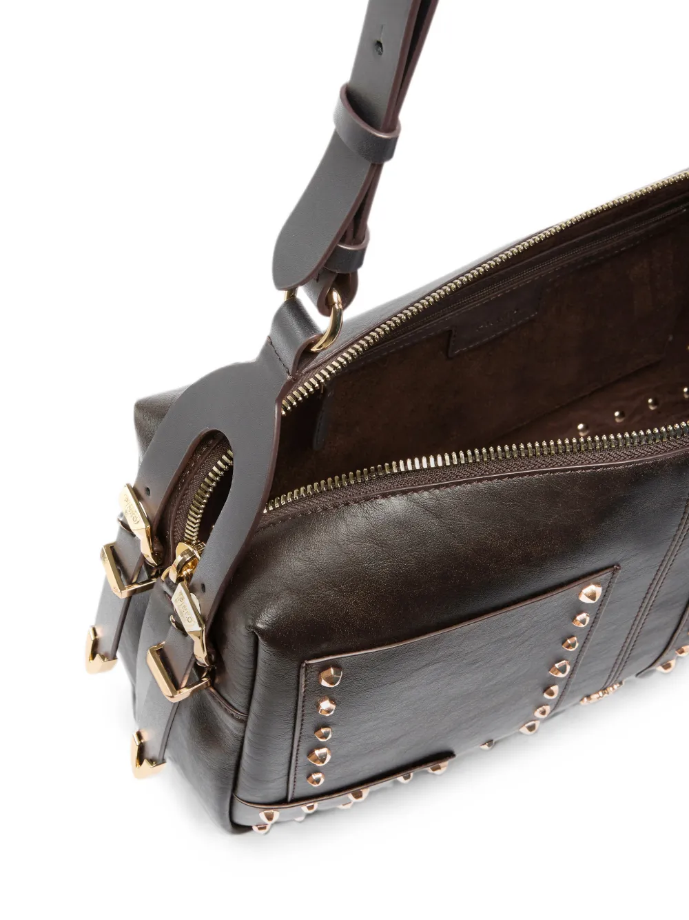 PINKO Leren schoudertas met studs Bruin