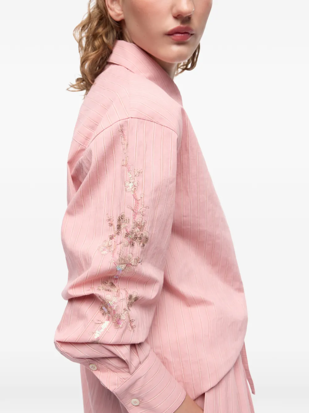 PINKO Gestreept overhemd met geborduurde bloemen Roze