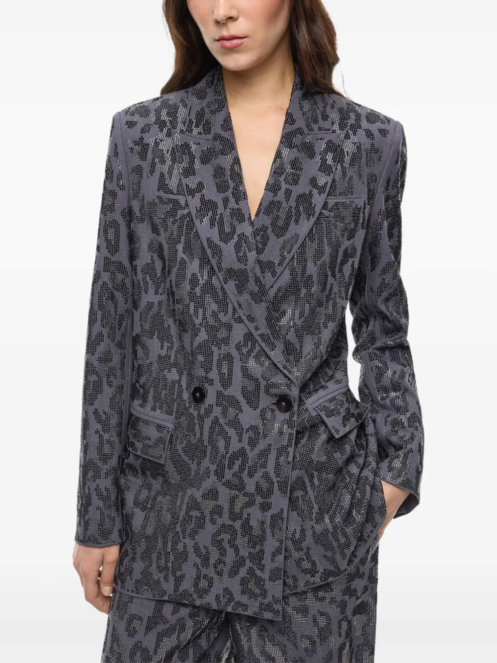 PINKO double-breasted jacket with rhinestones and jaguar motif - Grau