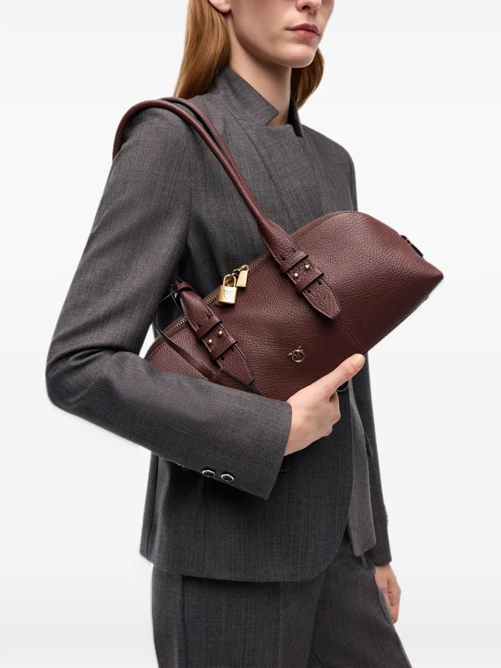 PINKO Love Birds leren shopper Bruin