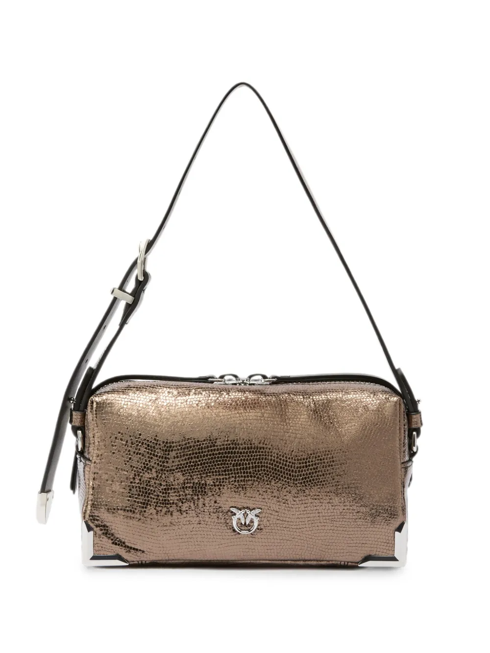 PINKO Borsa a spalla Love Birds con effetto serpente - Marrone