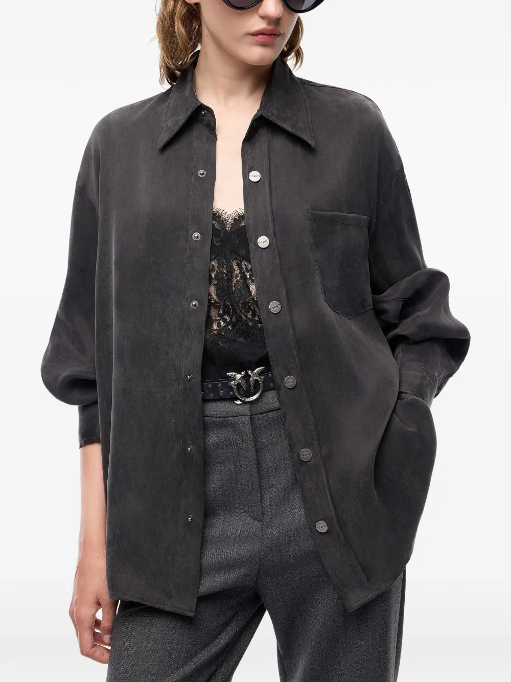 PINKO Twill blouse met fluweelachtig effect Grijs