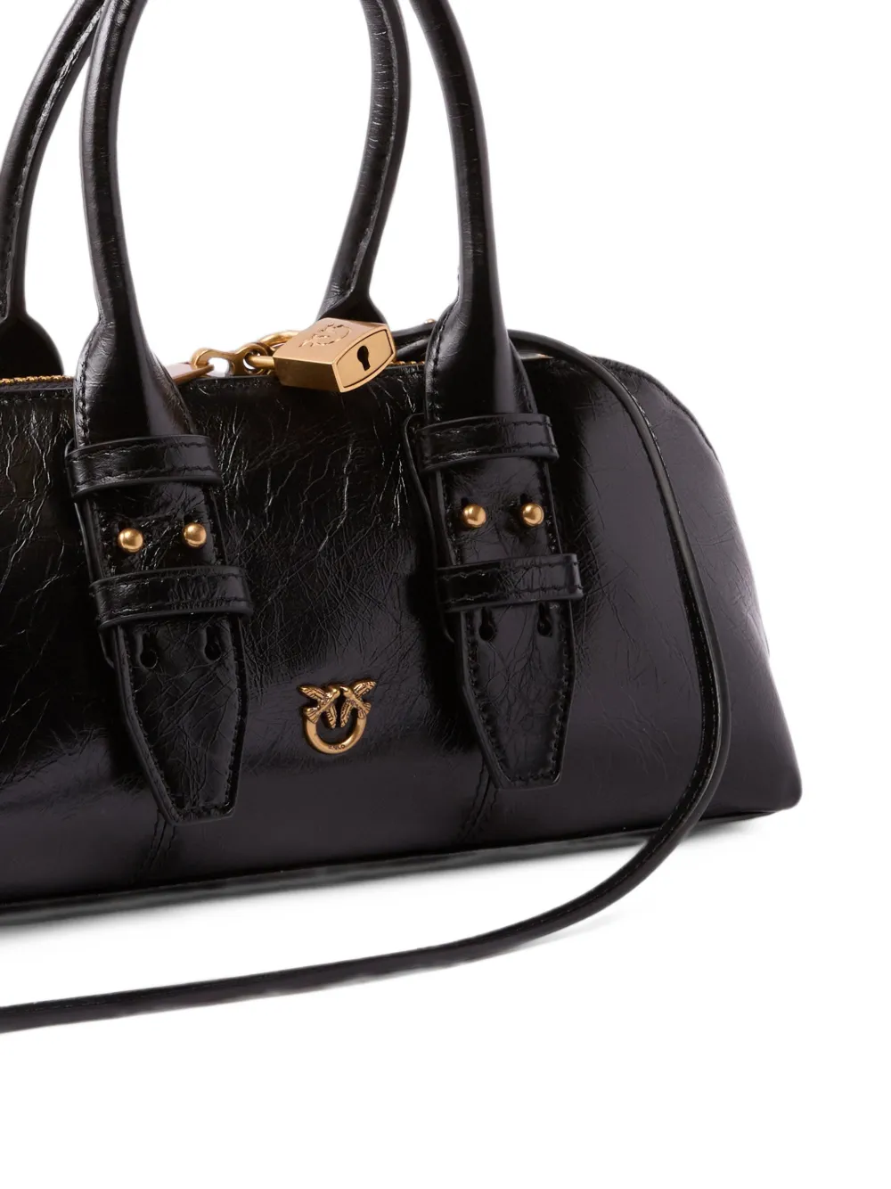 PINKO Love Birds leren shopper Zwart