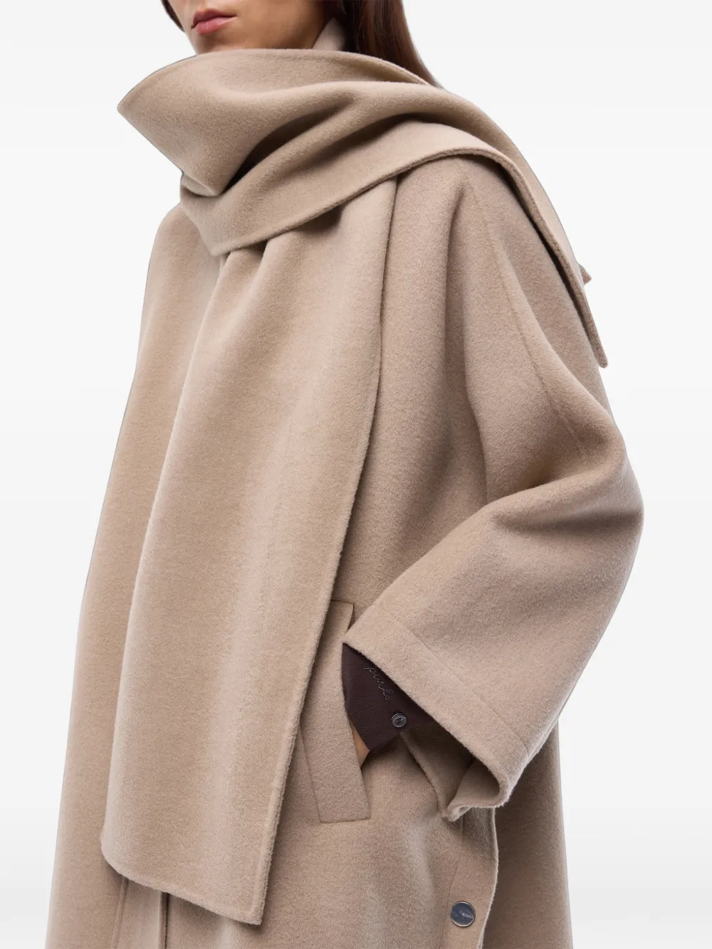 PINKO cape in double-layered wool-blend cloth with scarf Beige