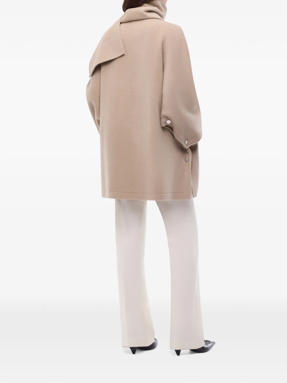 PINKO cape in double-layered wool-blend cloth with scarf Beige