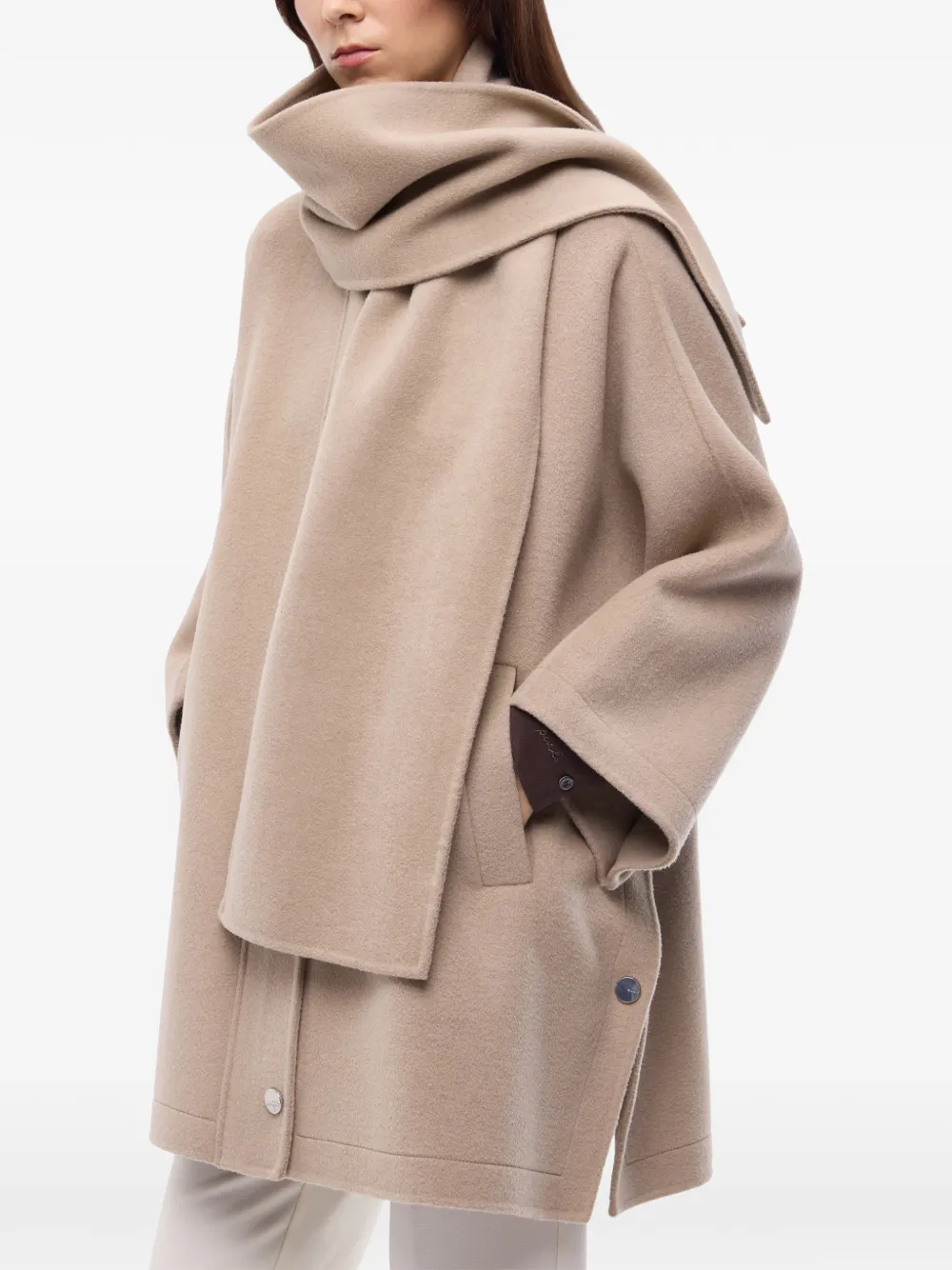 PINKO cape in double-layered wool-blend cloth with scarf Beige