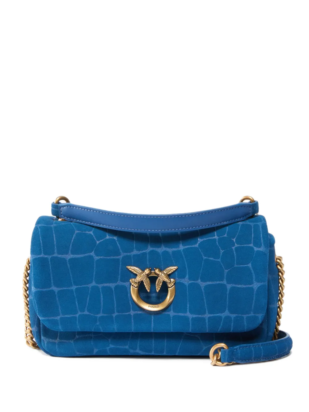 PINKO Mini Love Bag Click Soft Horizontal crossbody bag in crocodile-print leather - Blu