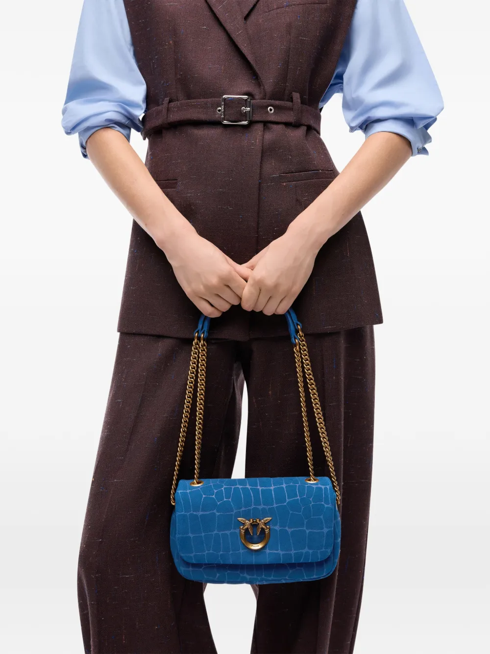 PINKO Mini Love Bag Click Soft Horizontal crossbody bag in crocodile-print leather Blauw