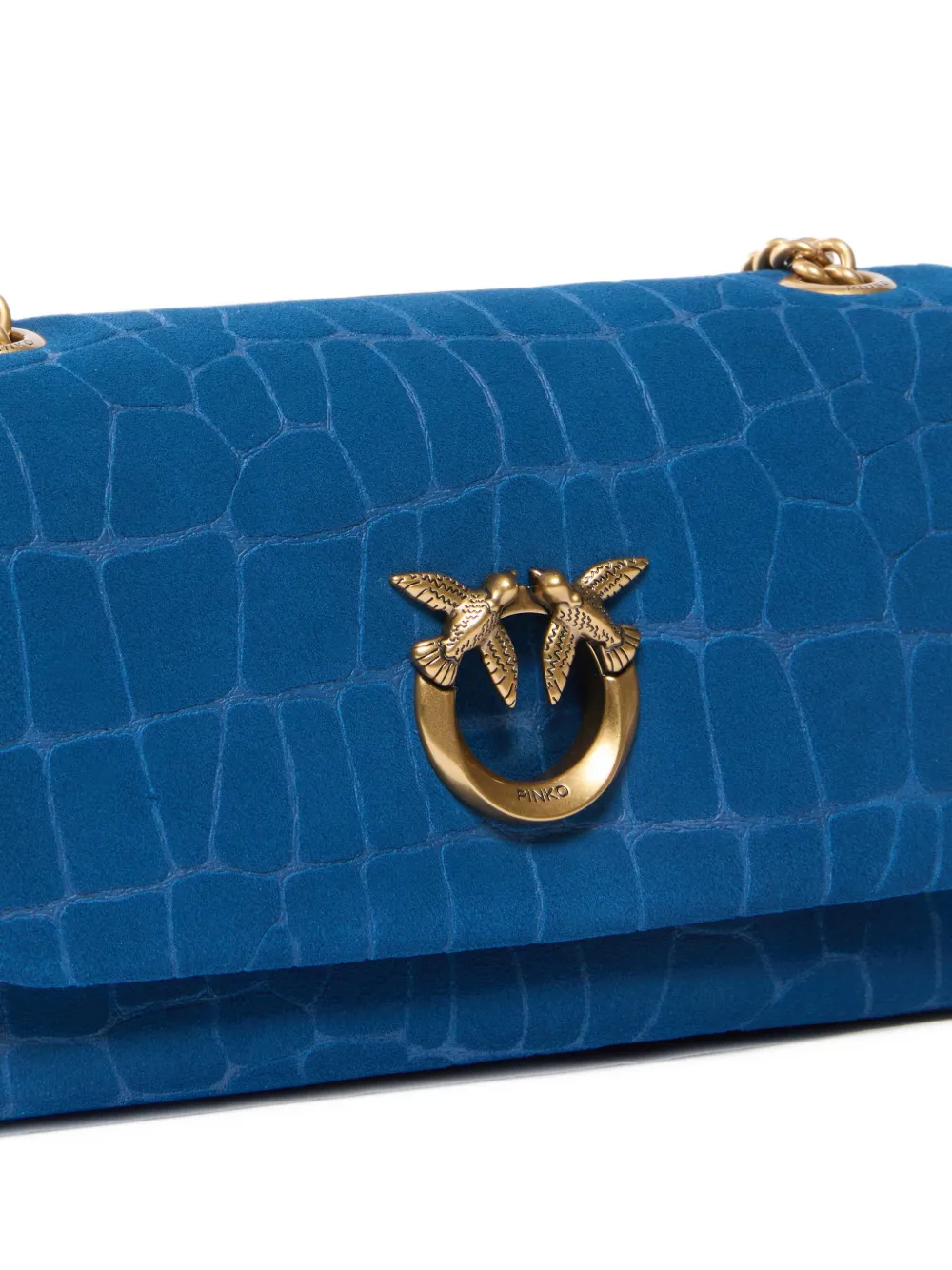 PINKO Mini Love Bag Click Soft Horizontal crossbody bag in crocodile-print leather Blauw
