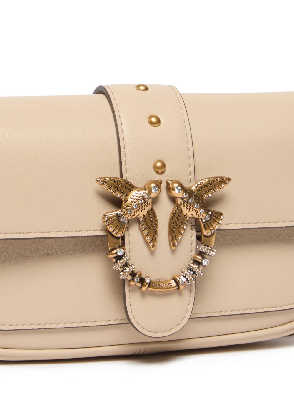 PINKO Love Birds leren schoudertas Beige
