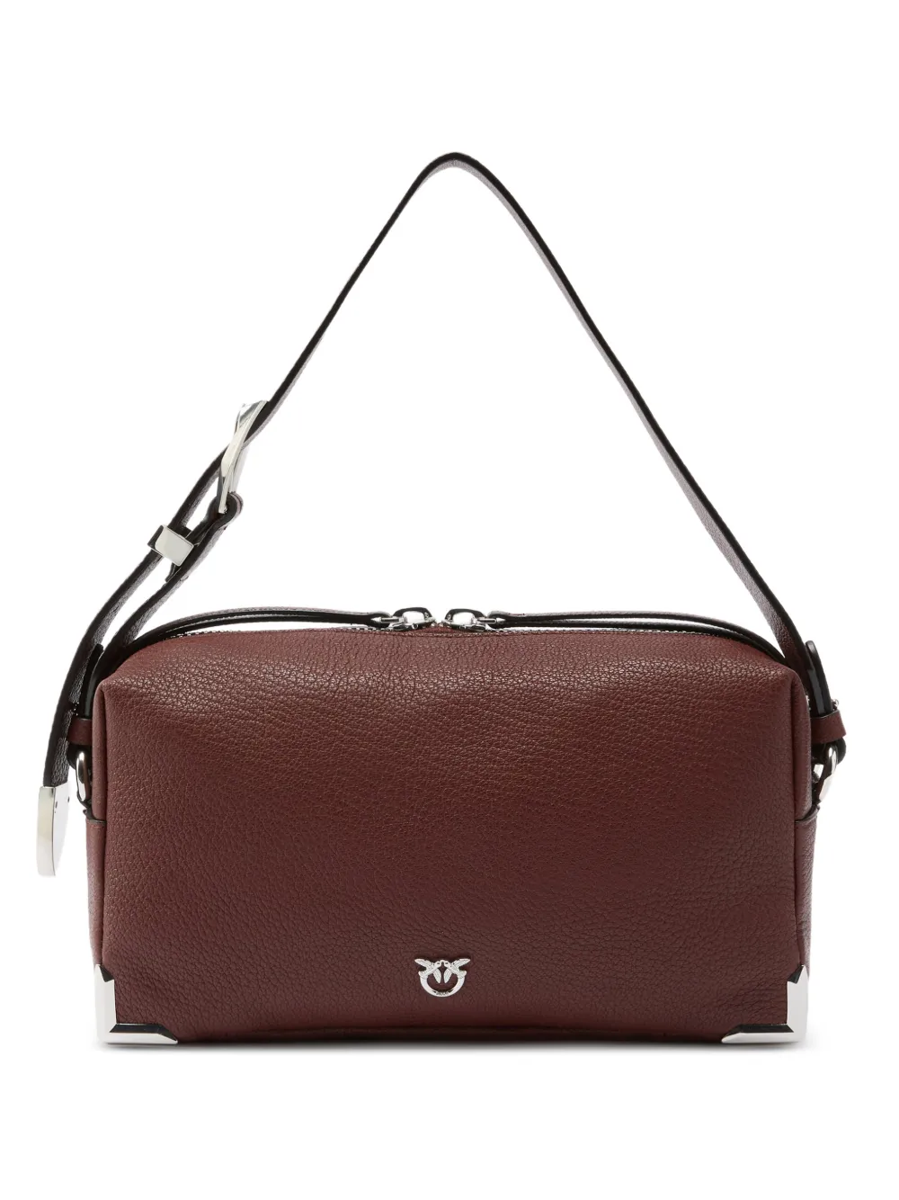 PINKO Borsa a spalla in pelle con placca logo - Marrone