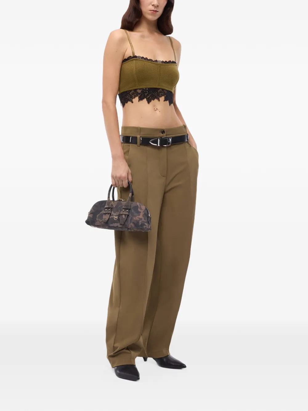 PINKO Broek met ceintuur en gesmockt detail Groen